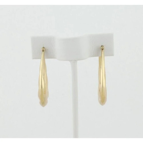 14k Yellow Gold Hollow Oval Hoop Earrings 1 1/2" Long Hoops - Picture 3 of 8